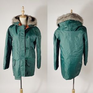 VINTAGE Hooded Waterproof Rain Jacket Green Small